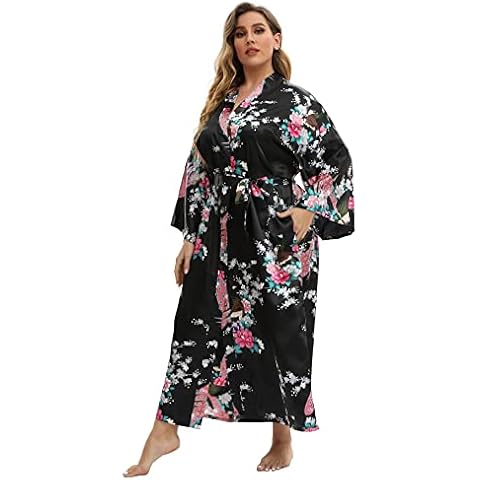 feslieacc Women's Long Silk Robes/Plus Size Satin Robes Cover