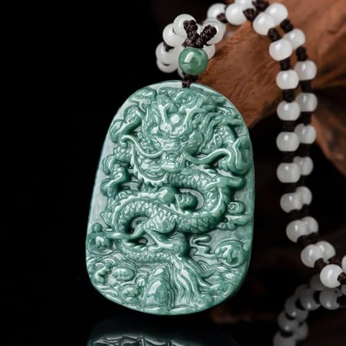 Collier amulette dragon en jadéite cireuse verte idée cadeau - 5