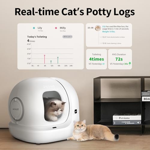 PETKIT 2025 Upgraded Automatic Cat Litter Box 2-Way Odor Remover & 20 Trash Bags,App Control Smart Robot with Anti-Scratch Inner Mat, Self-Cleaning Cat Litter Box True Integration & Structure Safety