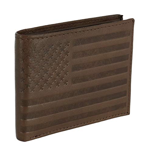 Ctm® Men's Leather American Flag Embossed Bifold Wallet, Brown #TOP1