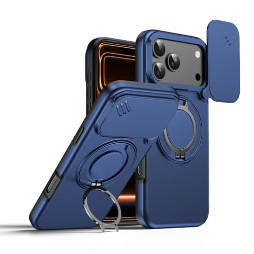 Coque iPhone 13 bleu foncé rigide en silicone avec grand anneau support