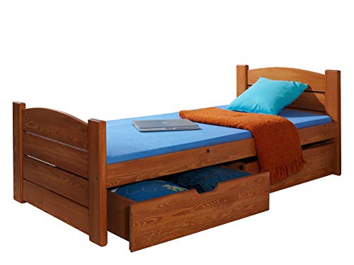 Mirjan24 - Cuna Robat juvenil con 2 cajones y somier, cama de madera de pino, moderna habitación infantil, cama para dormitorio juvenil