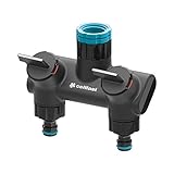 Cellfast 2-Wege-Verteiler Ergo ermöglicht einen gleichzeitigen Anschluss von Zwei Anlagen an einen Wasserhahn, fliessende Regulierung des Wasserdurchflusses, 53-220, Schwarz