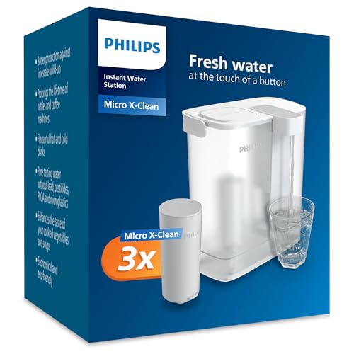 Filtro de agua instantáneo Philips Water, 3 cartuchos de filtro de repuesto Filtración Avanzada, 3 l de capacidad, flujo rápido de 1 l/min, recargable por USB-C