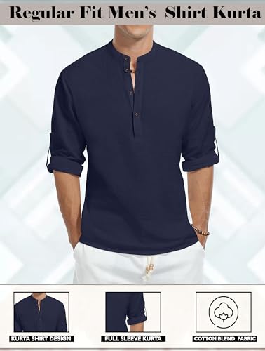 Image of Zombom Men's Kurta || Chinese Collar Long Sleeves || Straight Hip Length Kurtas || Short Kurta for Men || for Festival || Function || Occasion Wear Fancy Kurta for || Best Gifts for Men's