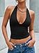 Trendy Queen Womens Halter Crop Tank Tops Backless Deep V Neck Double Lined Going Out Tops Summer Open Back Teens Cute Shirts Black S