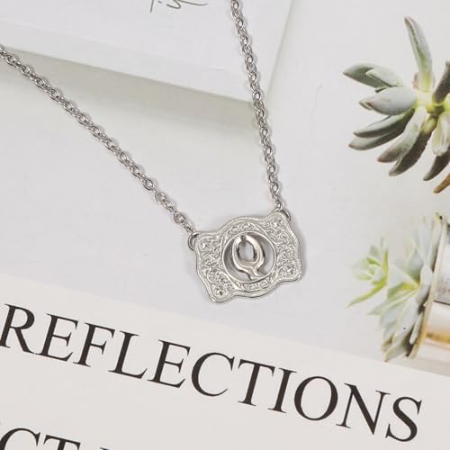 Belt Buckle Necklace Western Style Initial Letter Pendant Necklace, Decorative Belt Buckle Frame Design