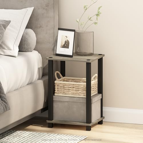 Furinno Simplistic Compact Bedside Table, Nightstand, French Oak/Black -  N21260GYWBK