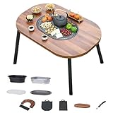 Fengzel Outdoor アウトドア囲炉テーブル 無垢材テスクトップ バーベキューグリル 折りたたみ式 持ち運び便利 庭園用BBQコンロ (BBQテーブル(96*60*51.5cm))
