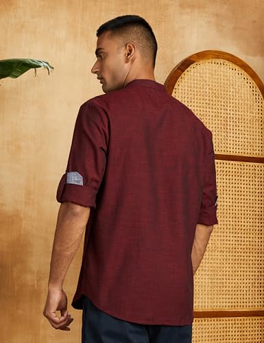 Image of Amazon Brand - Symbol Men's Solid Cotton Slub Short Kurta (Regular Fit)