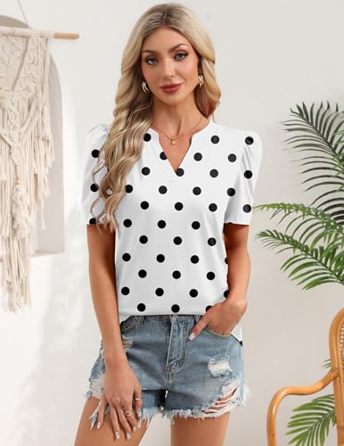 Image of Zeagoo Women Blouses Puff Short Sleeve Tops V Neck Dressy Casual Spring Shirts Boho Floral Cute Clothes 2026