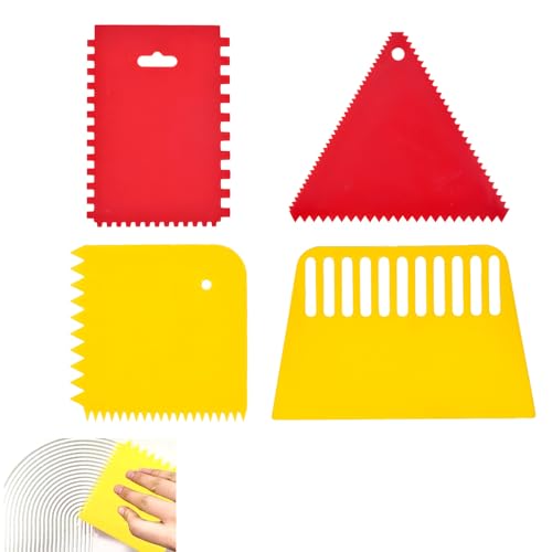 VYNZOR 4x spatules raclette plastique, grattoir peinture, peigne carrelage - Peigne à colle crénelé, peinture carrelage, spatule enduit