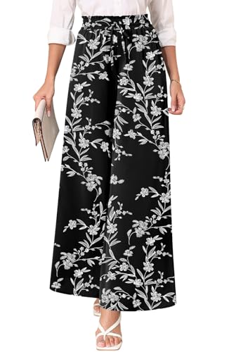 Women's Chiffon Dressy Pants High Waist Casual Wide Leg Long Palazzo Pants Loose Trousers with Pockets4