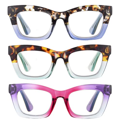 Image of 3 pack style Spring hinge Readers Blue Light Blocking Computer Square Reading Glasses for Women Men