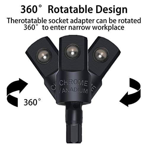 Image of CIGOTU 105 Degree Right Angle Drill Adapter Set, 1 /4-1 /2 Inch Socket Adapters, 4-in-1 Impact Grade Extension Kit with 360 Rotation for Household Workplace Industry