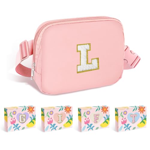 Image of COSHAYSOO Pink Fanny Pack for Girls Purse Crossbody Belt Bag with Initials, Personalized 6 7 8 9 10 11 12 Year Old Teen Girl Birthday Gift Ideas Christmas Gifts Preteen Tween Trendy Stuff Letter L