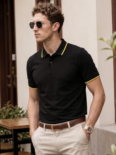 Image of Veirdo Pure Cotton Half Sleeves Regular Fit Plain Solid Classic Polo Colored Collar T-Shirt for Men (Colors: Olive, Maroon, Navy, Black, Green & Orange)