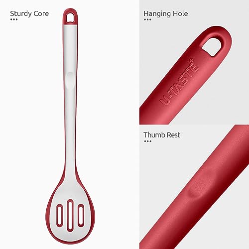 Image of U-Taste Silicone Slotted Spoon, 13.3 inch Long Large Mixing Spoon, Red