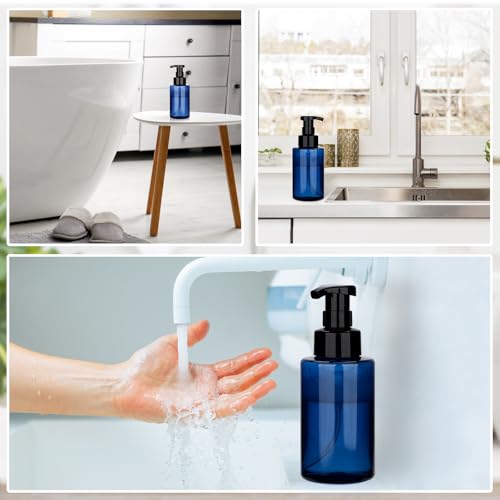Image of Segbeauty 4pcs Foaming Hand Soap Bottle Set, 13.5oz Empty Refillable Foaming Dish Soap Dispenser Blue, 400ml Plastic Press Pump Foam Pump Bottle Dispenser Container for Conditioner Lotion Bathroom