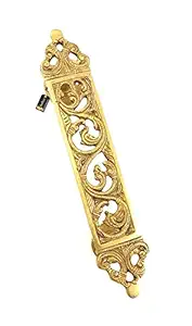 Two Moustaches Ethnic Indian Design Carved 11.5 Inches Brass Door Handle (Golden)