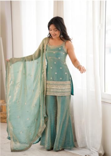 Image of TILKI Fancy Frendy Silk Kurta Set with Bell Bottom Pent and Embroidery Sequence Jari Work for Women Ready to Wear