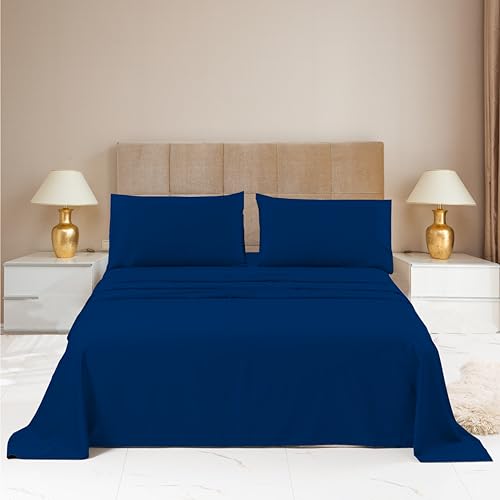 British Home Bedding - Plain Polycotton Percale Flat Bed Sheets - Premium Deluxe Hotel Quality (Royal Blue, King) - Image 4