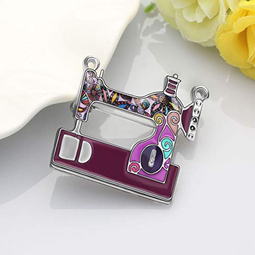 Doway Cartoon Cute Floral Sewing Machine Enamel Pins Brooch For Backpacks Badges Clothing Bags Jackets Jewelry Women Girls Gift (Purple) #TOP1