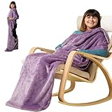 EzrAllora Fleece Lightweight Foot Pocket Blanket - Plush Throw Mom and Grandma - Girl Gamer Gifts - Patent Pending (Fleece, Velvet Lavender)