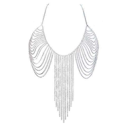 CHRAN Metal Chain Tassels Necklace Bikini Women Multi Layer Bra Harness Body Jewelry Silver Tone (Silver)