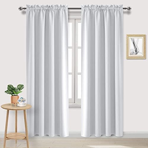 DWCN Rod Pocket Blackout Curtains for Bedroom Thermal Insulated Curtains Energy Saving Window Treatment Curtain Drapes for Living Room, 2 Panels, 52 x 84 inch, Greyish White