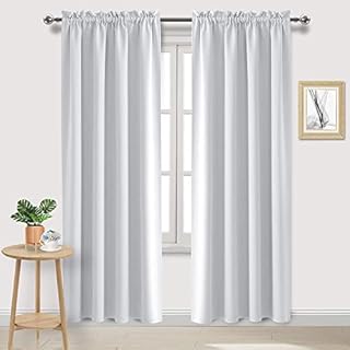 DWCN Rod Pocket Blackout Curtains for Bedroom Thermal Insulated Curtains Energy Saving Window Treatment Curtain Drapes for Living Room, 2 Panels, 52 x 84 inch, Greyish White