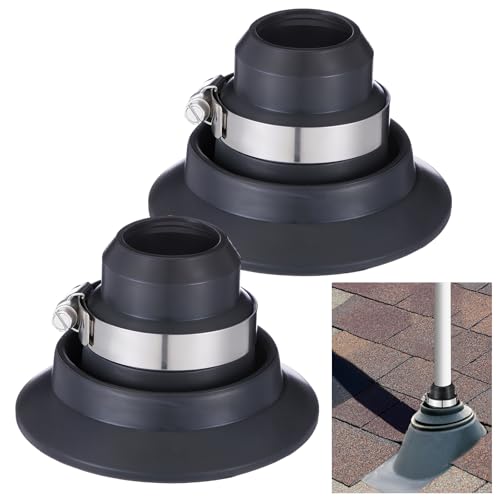 AceOrbit 2 Pack 1.5-2 Rubber Roof Collar Repair Boot Kit Flexible Vent Flashing with Ss Clamp Fits 1.5-2 Pipe Round Base Black