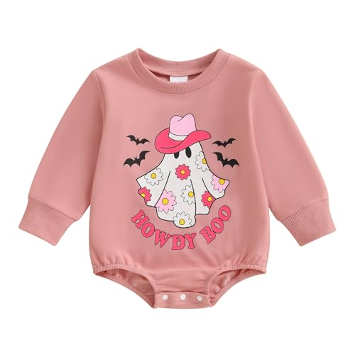 Newborn Baby Girl Halloween Outfit Fall Clothes Long Sleeve Cute Bat Ghost Bubble Sweatshirt Romper