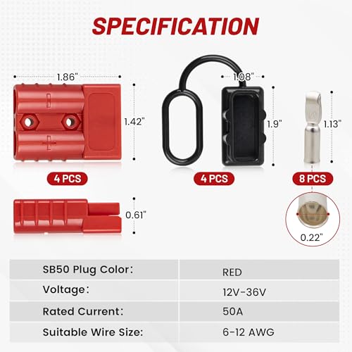 Connecteur rapide de batterie 50A RED WOLF pour câble 6-12 AWG