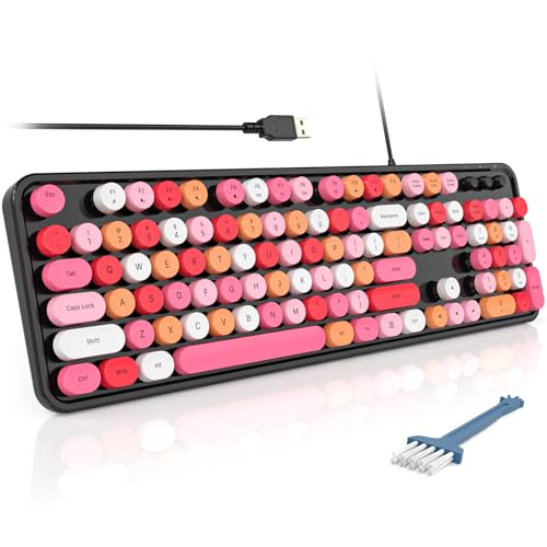 Image of MOFII Computer Keyboards Wired, Plug Play USB Full Size Typewriter Keyboard, Cute Colorful Aesthetic Keyboard with Foldable Stands for Windows PC Laptop (Black Colorful)