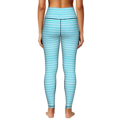 Leggings con estampado de rayas azules para mujer y bolsillos de gimnasio 4