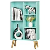 5 Cube Bookshelf 3-Tier Bookcase with Legs, Mint-Green Kids Book Shelf Cute Storage Organizer, Free