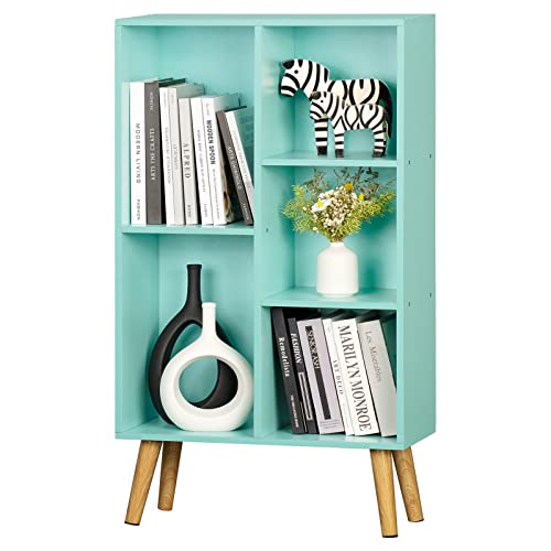 5 Cube Bookshelf 3-Tier Bookcase With Legs, Mint-Green Kids Book Shelf Cute Storage Organizer, Free Standing Open Toy Shelves Modern Bookshelves,Wood Display Bookcases For Bedroom,Living Room,Nursery #TOP2