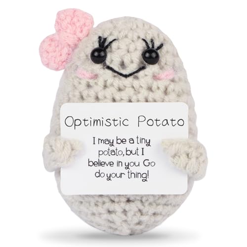 Image of Hoedia Handmade Emotional Pickle Gift, Emotional Cucumber Crochet Doll Inspirational Gifts with Cards, Cute Knitted Funny Support Pickle Potato Friend Birthday (Potato with Rouge)