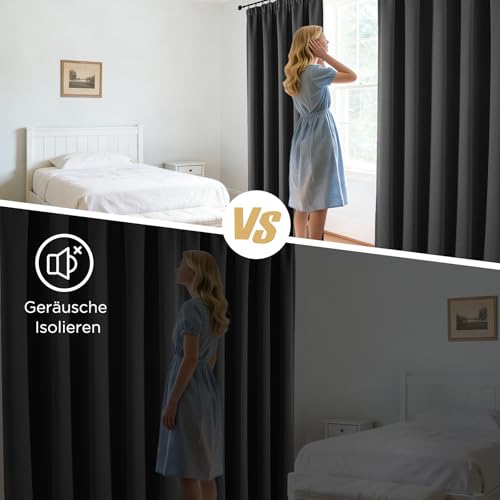 CUCRAF Vorhänge Blickdicht mit Kräuselband 2 Stück H175 x B140 cm Thermovorhang Schallschutz Verdunklungsvorhänge Kälteschutz für… – Ansicht 4