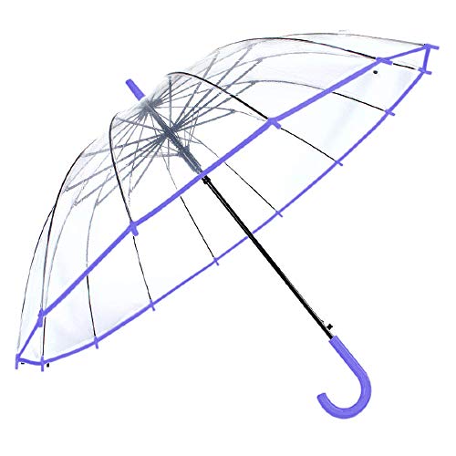 Preisvergleich Produktbild Regenschirm Transparent Stockschirme Transparent Damen und Herren, Winddicht, Automatisch, 14 Glasfaserstangen. Regenschirm (Violett)
