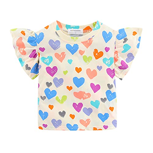 Image of Mud Kingdom Toddler Little Girls T-Shirts Colorful Love Heart Printing Ruffle Sleeve Valentine's Day Tees Casual Summer