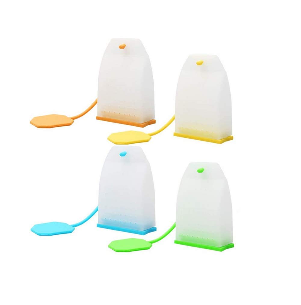 4 Pack Reusable Silicone Tea Bags Loose Leaf Tea Infuser Strainer Set Premium Tea Filter with Long Rope for Tea Cups Mugs and Teapots (Colors Random)