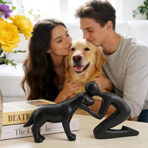 Lovin Product Hund & Ich Statue – Schwarze Skulptur Deko für Zuhause, Niedliches Haustier-Erinnerungsgeschenk für Hundeliebhaber, Figur für Regal, Wohnzimmer, Schlafzimmer, Büro-Schreibtisch