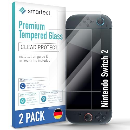 smartect Schutzglas 2 Stück für Nintendo Switch 2, HD Schutzfolie Anti-Kratzer, Displayschutz 0.3 mm Ultra-klar, 9H Härte, Stoßfest, Blasenfrei