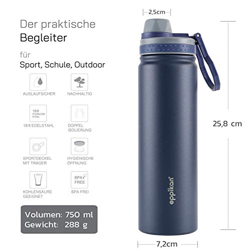 Edelstahl Trinkflasche von eppikan EppiSporty für Sport und Alltag