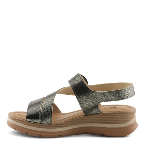 Spring Step Women's TALIAH Leather Hook-and-Loop Sandals – Italian Craftsmanship, Faux Wood Wedge, Chic Textured Design, 3-Inch Heel3