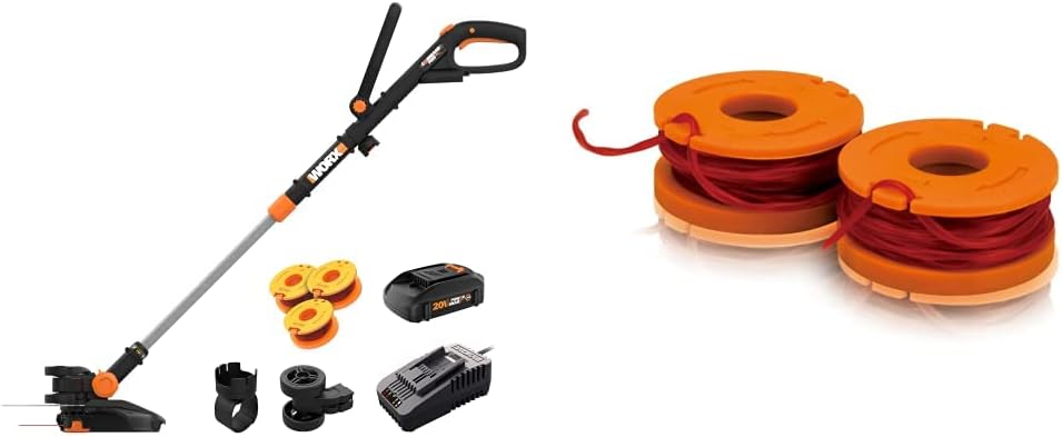 Worx WG170.2 20V Power Share GT Revolution 12" Cordless String Trimmer (Battery & Charger Included) & WA0004 (2) Replacement Trimmer Line for Select Cordless String Trimmers