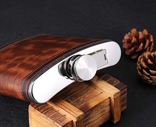 18 Oz Crocodile Leather Pattern Large Capacity Brown Stainless Steel Whiskey Liquor Hip Flask With Pu Leather Wrapped, Tox Taneaxon #TOP3