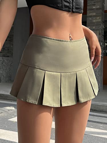 Verdusa Women's Y2K Low Waist Pleated Short A Line Skater Skirt Army Green S #TOP2